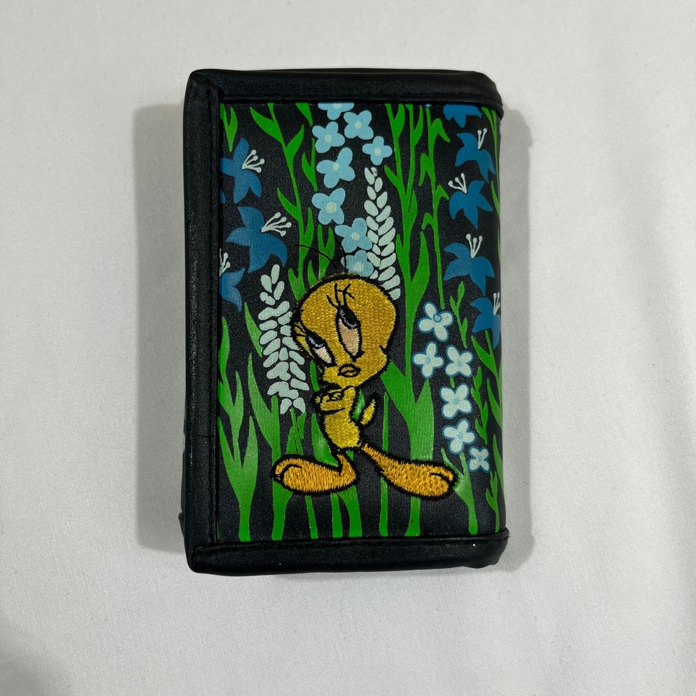 Warner Bros Looney Tunes Wallet Unisex OS Black Tweety Bird Floral 1998 Vintage